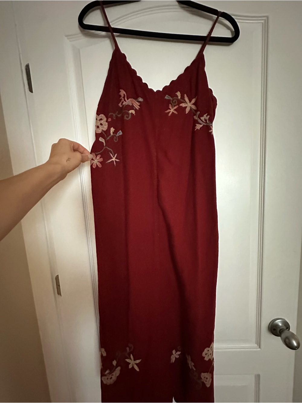 Universal Thread Burgundy Slip Maxi Dress with Floral Embroidery